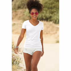 Fruit Of The Loom Ladies Lady-Fit Valueweight V-Neck Short Sleeve T-Shirt - S, White