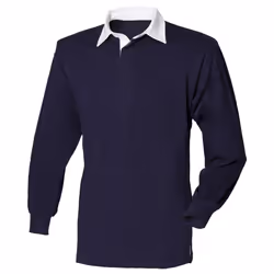 Front Row Kids Unisex Long Sleeve Plain Rugby Sports Polo Shirt - S, Navy