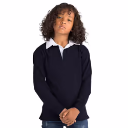 Front Row Kids Unisex Long Sleeve Plain Rugby Sports Polo Shirt - S, Navy