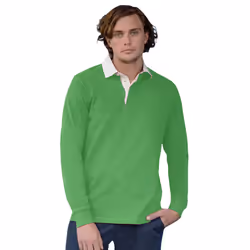 Front Row Long Sleeve Classic Rugby Polo Shirt - S, Bright Green/White