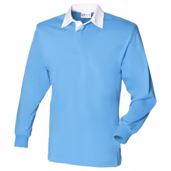 Front Row Long Sleeve Classic Rugby Polo Shirt - S, Surf Blue/White