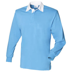 Front Row Long Sleeve Classic Rugby Polo Shirt - S, Surf Blue/White