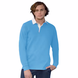 Front Row Long Sleeve Classic Rugby Polo Shirt - S, Surf Blue/White