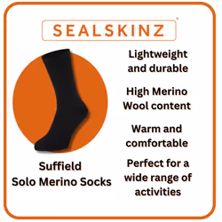 Sealskinz - Mens & Ladies Solo Merino Wool All Weather Performance Socks - M, Black