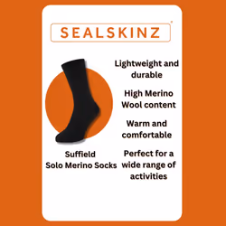 Sealskinz - Mens & Ladies Solo Merino Wool All Weather Performance Socks - L, Black