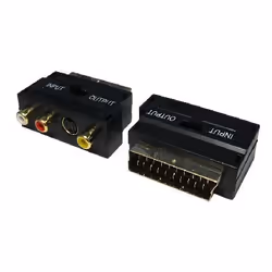 SCART adaptor with left/right female RCA audio. composite video female RCA and S-VHS ports. Comes with input/output switch gi ...