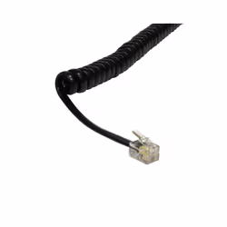 The coiled handset cable uses an RJ10 4P4C connector for use with telephone handsets.