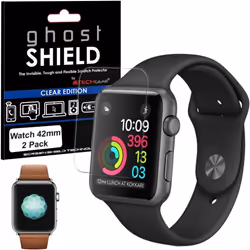 [2 Pack] TECHGEAR Screen Protectors to fit Apple Watch 42mm [ghostSHIELD Edition]  Reinforced Flexible TPU Screen Protector w ...