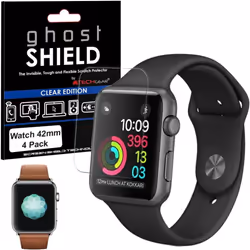 [4 Pack] TECHGEAR Screen Protectors to fit Apple Watch 42mm [ghostSHIELD Edition]  Reinforced Flexible TPU Screen Protector w ...