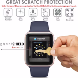 [4 Pack] TECHGEAR Screen Protectors to fit Apple Watch 42mm [ghostSHIELD Edition]  Reinforced Flexible TPU Screen Protector with Full Coverage