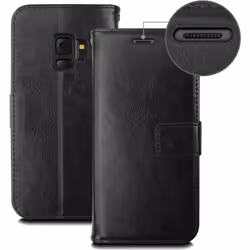 TECHGEAR Galaxy S9 Case - Leather Wallet Flip Protective Case Cover with Card Slots, Kickstand and Wrist Strap - Black PU Leather Compatible with...