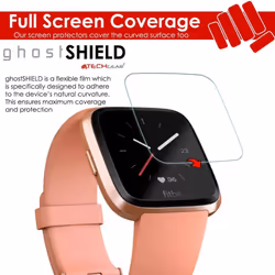 [2 Pack] TECHGEAR Screen Protectors to fit Fitbit Versa [ghostSHIELD Edition]  Reinforced Flexible TPU Screen Protector with Full Screen Coverage