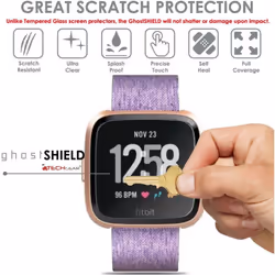 [2 Pack] TECHGEAR Screen Protectors to fit Fitbit Versa [ghostSHIELD Edition]  Reinforced Flexible TPU Screen Protector with Full Screen Coverage