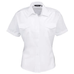 Premier Womens/Ladies Short Sleeve Pilot Blouse / Plain Work Shirt - 18, White