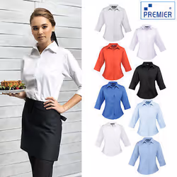 Premier 3/4 Sleeve Poplin Blouse / Plain Work Shirt - 20, White