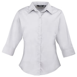 Premier 3/4 Sleeve Poplin Blouse / Plain Work Shirt - 12, Silver