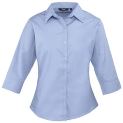 Premier 3/4 Sleeve Poplin Blouse / Plain Work Shirt - 22, Mid Blue