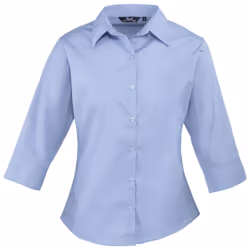 Premier 3/4 Sleeve Poplin Blouse / Plain Work Shirt - 12, Mid Blue