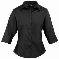 Premier 3/4 Sleeve Poplin Blouse / Plain Work Shirt - 20, Black