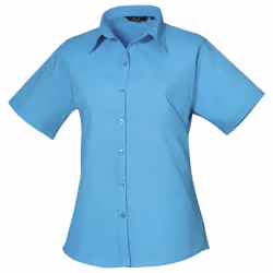 Premier Short Sleeve Poplin Blouse / Plain Work Shirt - 10, Turquoise