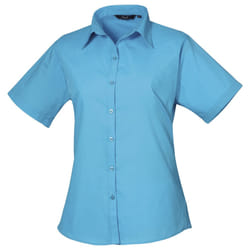 Premier Short Sleeve Poplin Blouse / Plain Work Shirt - 10, Turquoise