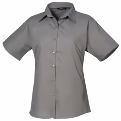 Premier Short Sleeve Poplin Blouse / Plain Work Shirt - 16, Dark Grey