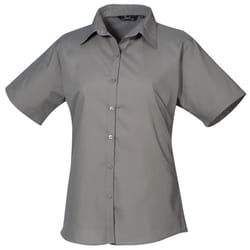 Premier Short Sleeve Poplin Blouse / Plain Work Shirt - 16, Dark Grey
