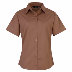 Premier Short Sleeve Poplin Blouse / Plain Work Shirt - 12, Brown