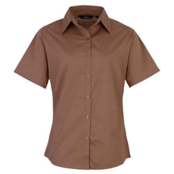 Premier Short Sleeve Poplin Blouse / Plain Work Shirt - 12, Brown