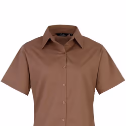 Premier Short Sleeve Poplin Blouse / Plain Work Shirt - 12, Brown