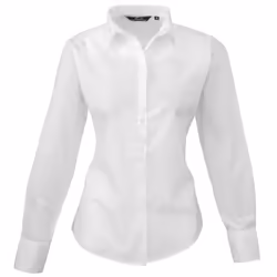 Premier Womens/Ladies Poplin Long Sleeve Blouse / Plain Work Shirt - 16, White