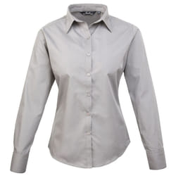 Premier Womens/Ladies Poplin Long Sleeve Blouse / Plain Work Shirt - 10, Silver