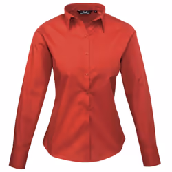 Premier Womens/Ladies Poplin Long Sleeve Blouse / Plain Work Shirt - 24, Red