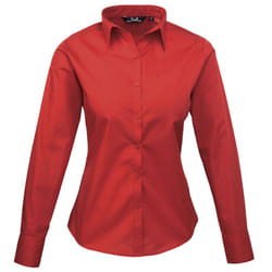 Premier Womens/Ladies Poplin Long Sleeve Blouse / Plain Work Shirt - 22, Red
