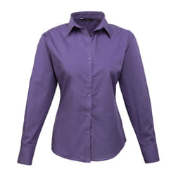 Premier Womens/Ladies Poplin Long Sleeve Blouse / Plain Work Shirt - 10, Purple