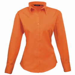 Premier Womens/Ladies Poplin Long Sleeve Blouse / Plain Work Shirt - 18, Orange