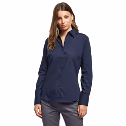 Premier Womens/Ladies Poplin Long Sleeve Blouse / Plain Work Shirt - 14, Navy