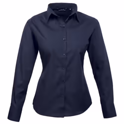 Premier Womens/Ladies Poplin Long Sleeve Blouse / Plain Work Shirt - 12, Navy