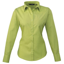 Premier Womens/Ladies Poplin Long Sleeve Blouse / Plain Work Shirt - 16, Lime