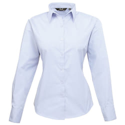 Premier Womens/Ladies Poplin Long Sleeve Blouse / Plain Work Shirt - 26, Light Blue