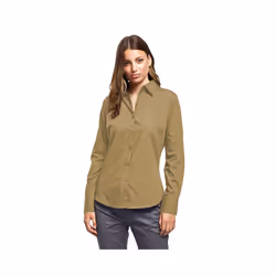 Premier Womens/Ladies Poplin Long Sleeve Blouse / Plain Work Shirt - 16, Khaki