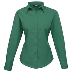 Premier Womens/Ladies Poplin Long Sleeve Blouse / Plain Work Shirt - 14, Emerald
