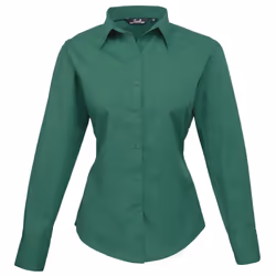 Premier Womens/Ladies Poplin Long Sleeve Blouse / Plain Work Shirt - 10, Emerald
