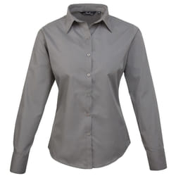 Premier Womens/Ladies Poplin Long Sleeve Blouse / Plain Work Shirt - 10, Dark Grey