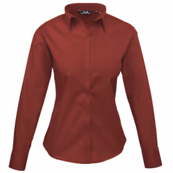 Premier Womens/Ladies Poplin Long Sleeve Blouse / Plain Work Shirt - 14, Burgundy