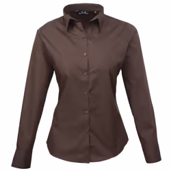 Premier Womens/Ladies Poplin Long Sleeve Blouse / Plain Work Shirt - 8, Brown