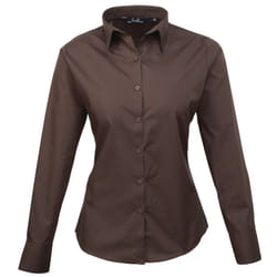 Premier Womens/Ladies Poplin Long Sleeve Blouse / Plain Work Shirt - 8, Brown