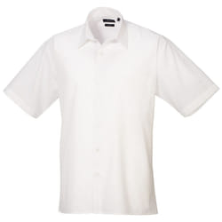 Premier Mens Short Sleeve Formal Poplin Plain Work Shirt - 22, White