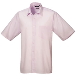 Premier Mens Short Sleeve Formal Poplin Plain Work Shirt - 16.5, Pink