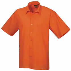 Premier Mens Short Sleeve Formal Poplin Plain Work Shirt - 15.5, Orange